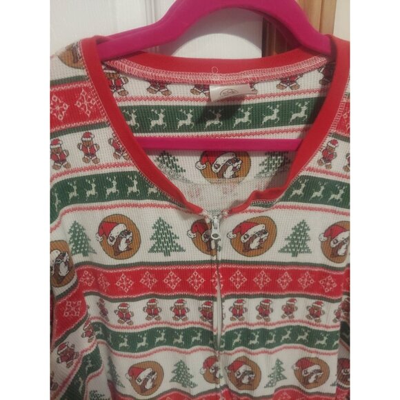 Buc-ees Adult 2X Christmas Pajamas PJ Waffle Knit Zip One Piece Santa Beaver - Picture 7 of 15